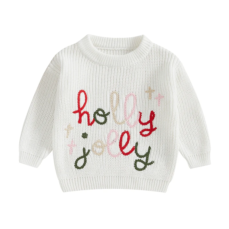 

Toddler Boy Holiday Sweater Cozy Knitted Pullover with Festive Letters Long Sleeve Crew Neck Winter Jumper for Kids