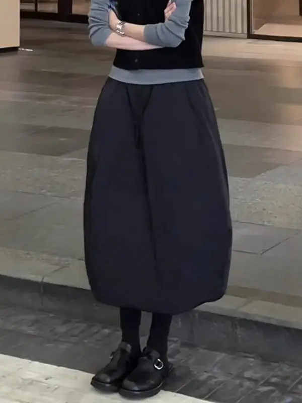 

Faionable Large Size Loose Slim A-Line Skirt Elastic Waist Flower Bud f-length Skirt for Women Straight Tube Cutting