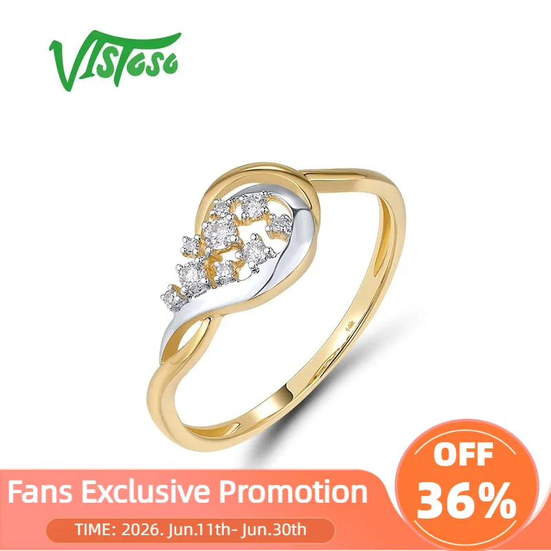 

VISTOSO Pure 14K 585 Two-Tone Gold Ring For Women Sparkling Diamond Smiple Elegant Engagement Wedding Gifts Fine Jewelry