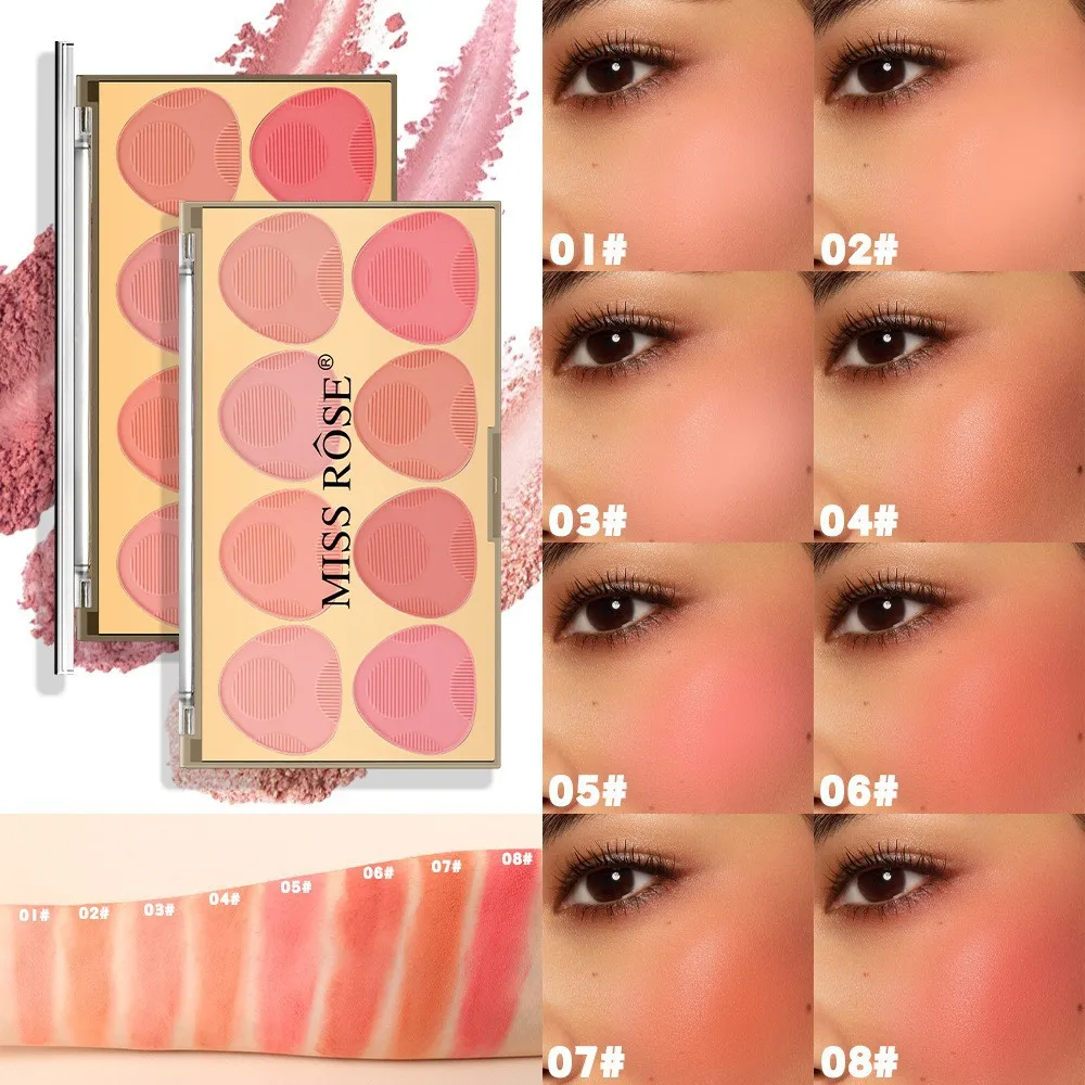 Miss Rose 8 Colors Blush Palette Natural Nude Cheek Blusher, Portable Compact Design Easy to Blend Daily Face Makeup Cosmetic