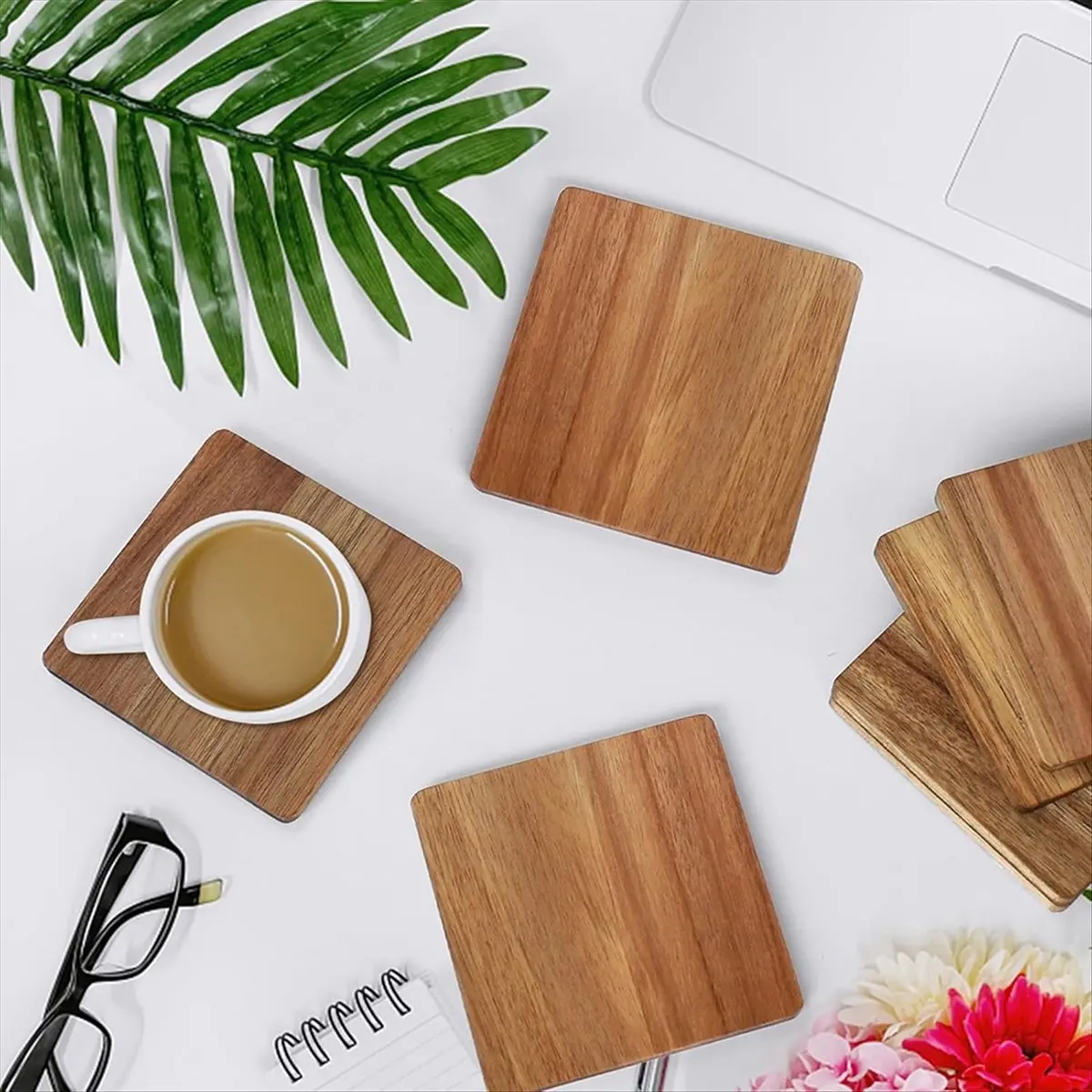 36 Pieces Unfinished Wood Coasters, 4 Inch Square -Wooden Coasters for Crafts with Non-Slip Silicon Dots