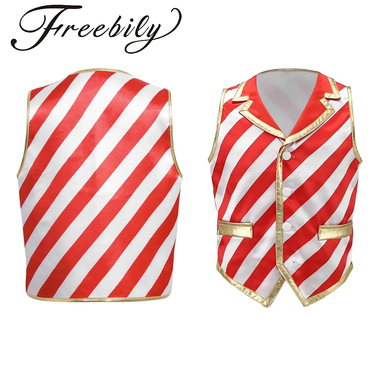 الأولاد الترتر عيد الميلاد سترة قصب الحلوى مخطط زي سانتا قزم سترة بلا أكمام صدرية علوية لعيد الميلاد تأثيري حفلة رقص الجاز