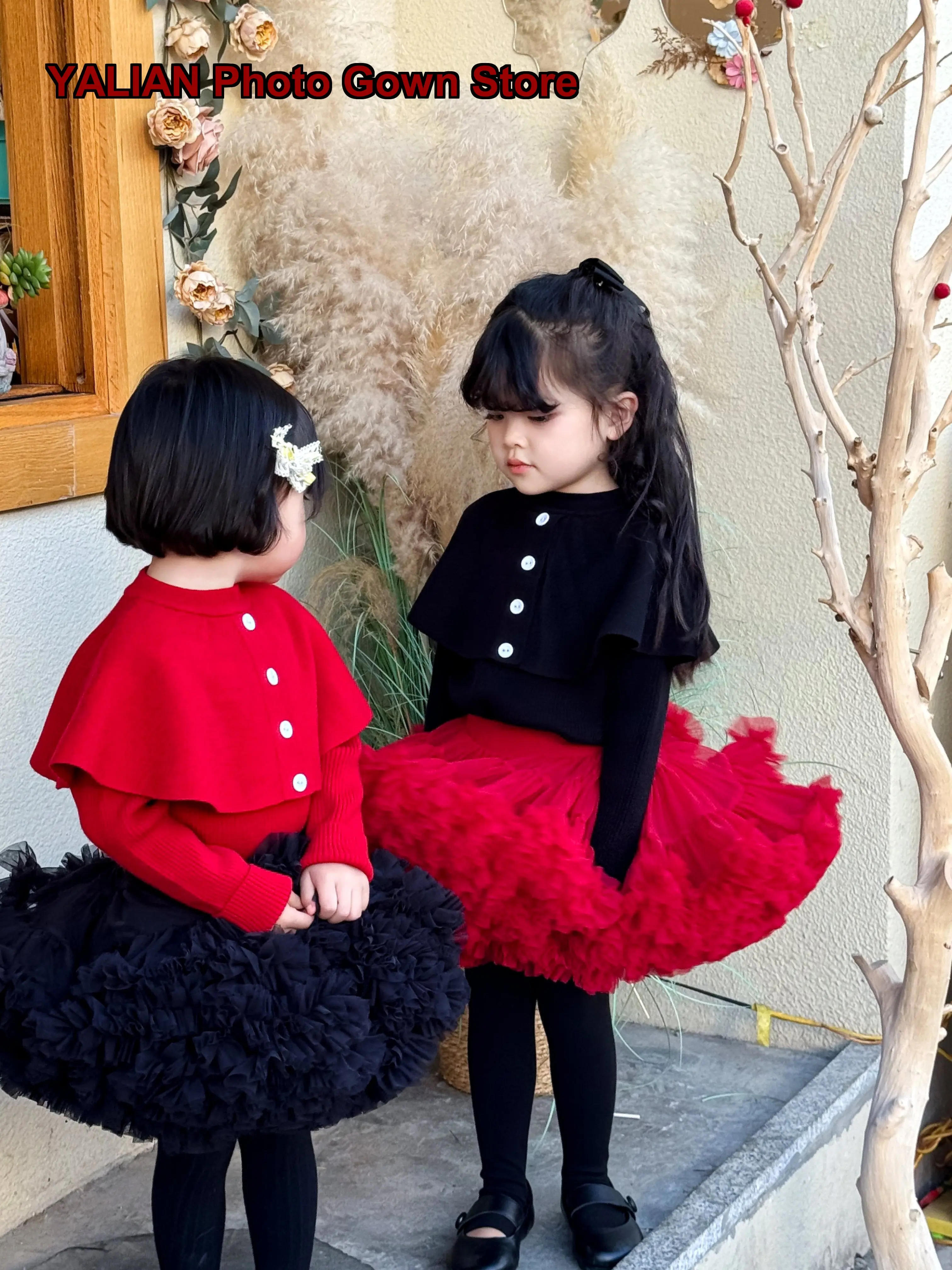 Baby Girl Black Rabbit Dress Set Stylish Long Sleeves Cloak with Fluffy Tulle Skirt