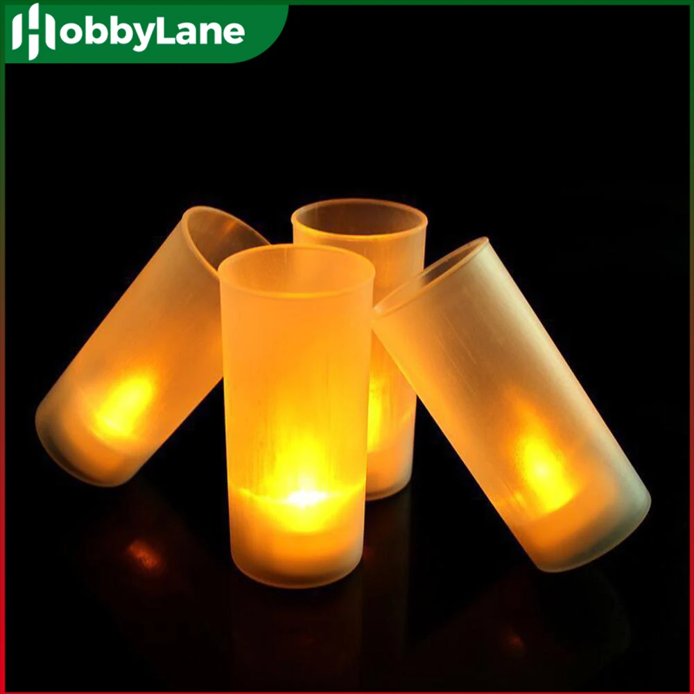 LED Rechargeable Flameless Electronic Candle Lights With Plastic Cup For Valentine Day Weddings Decorative Candles Home Decor