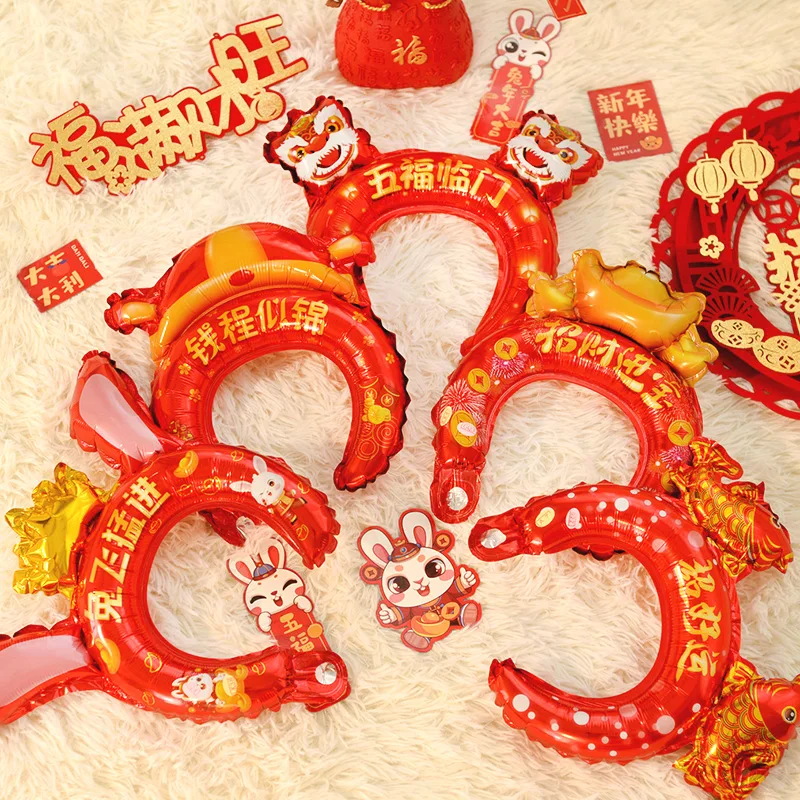 10Pcs Chinese Style Head Worn Balloon New Year Decorations New Year's Eve Decorations 2025 New Year Party Celebration Supplies