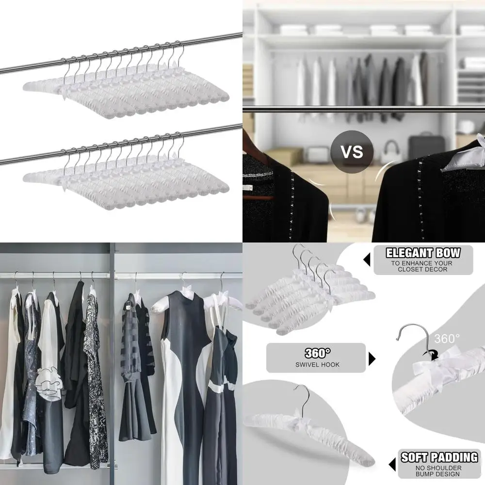 

Набор из 48 атласных вешалок с поворотом на 360 градусов ° Поворотные крючки и мягкие наплечники для пальто, свитеров и женской одежды (белые)