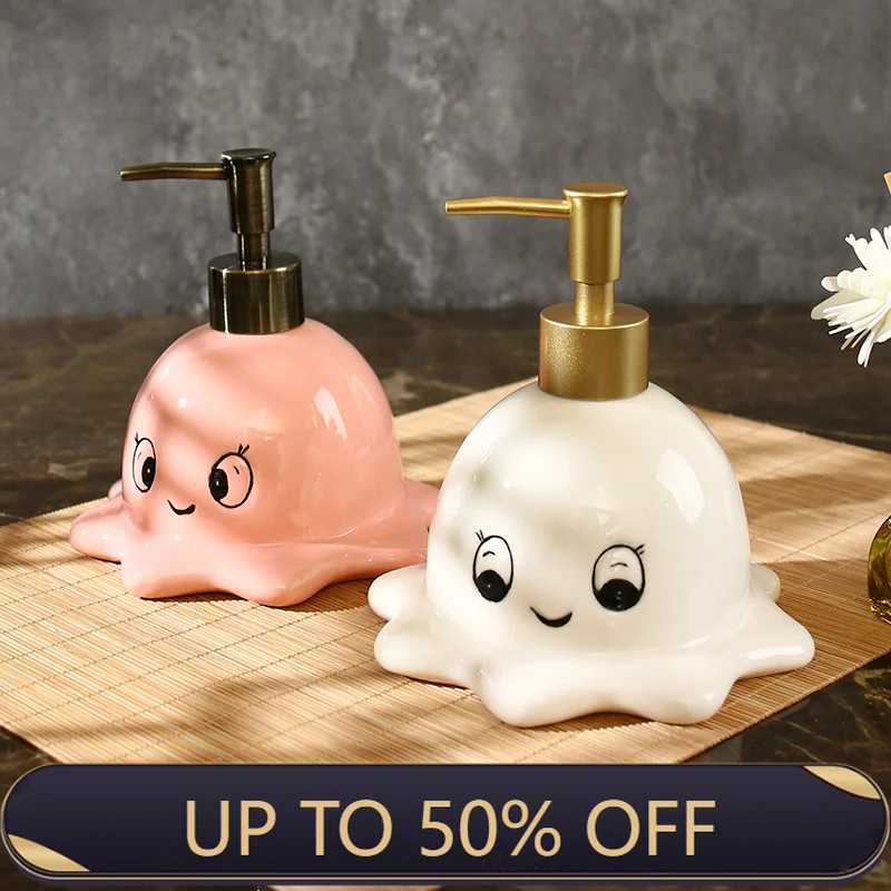360ml Cute Octopus Ceramic Hand Wash Dispensing Bottle Bathroom Hotel Shower Gel Hair Conditioner Pressing Bottle Cup Dispenser
