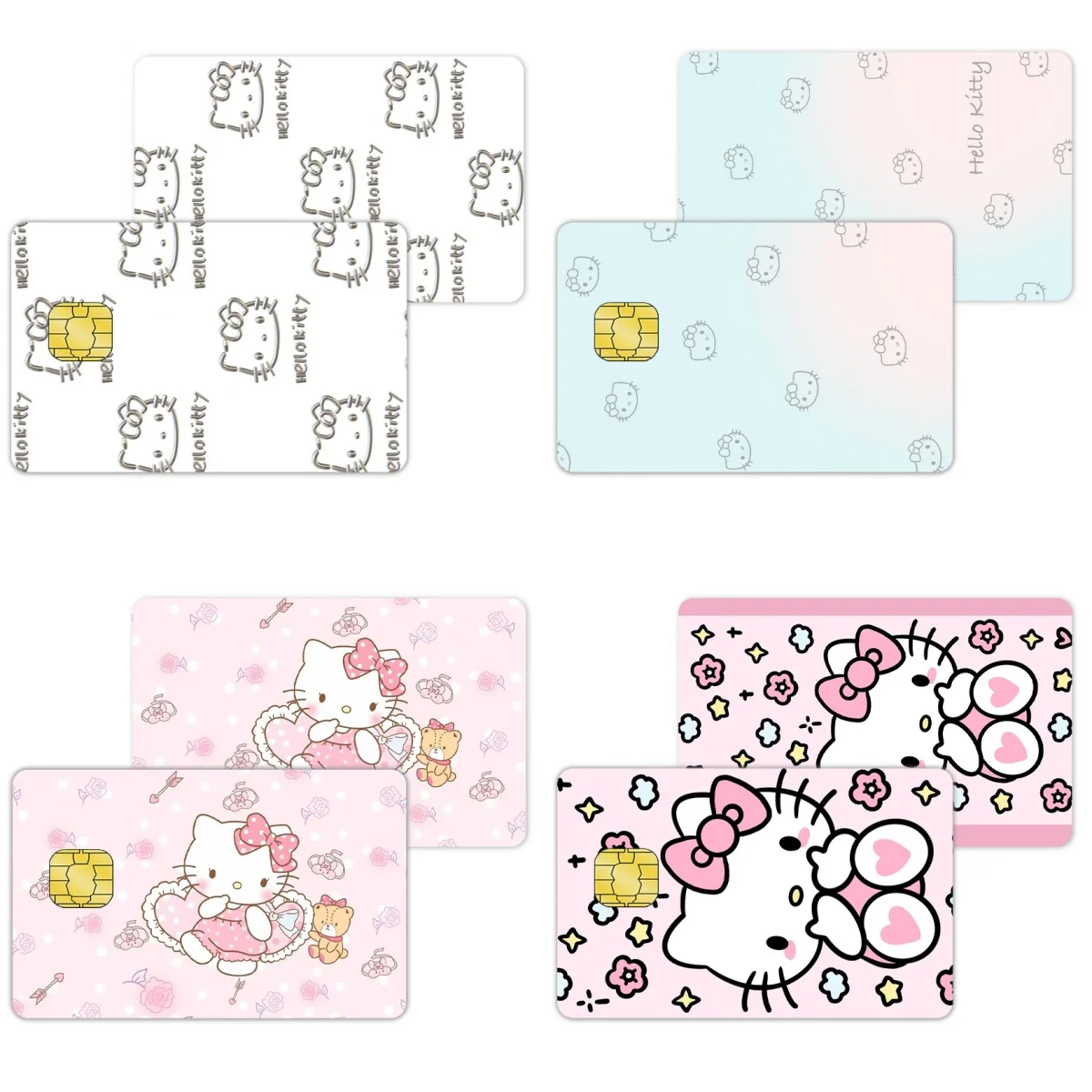 Anime Stickers Hello Kitty Kuromi Hawaii Black Skin Pvc Waterproof Kawaii Glitter Film Tape Skin for Credit Card Debit Visa Card