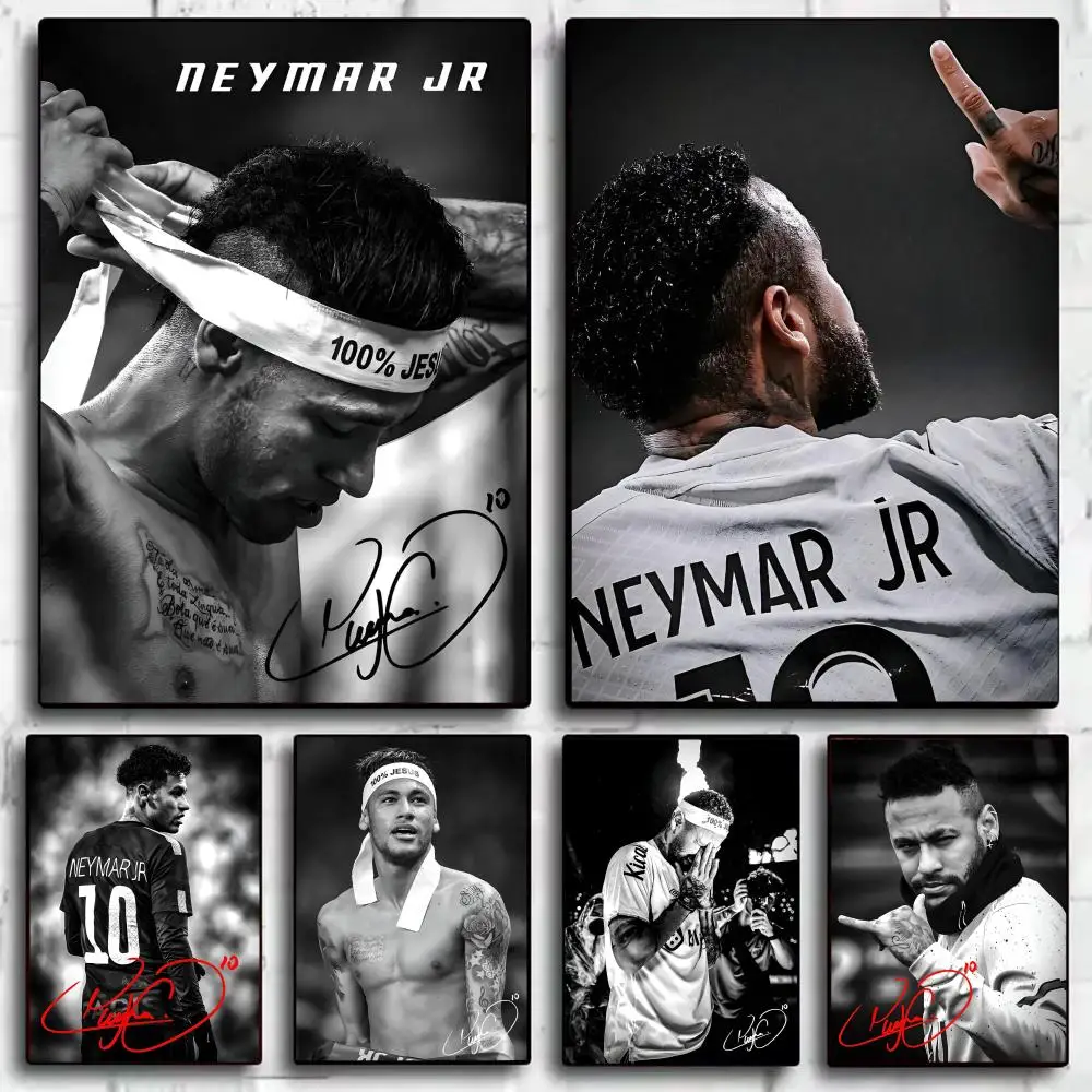 N-Neymar Jr Football Superstar Poster Stickers Self-Adhesive Painting Mural Decor Wall Decals for Bedroom Living Room Home Gift