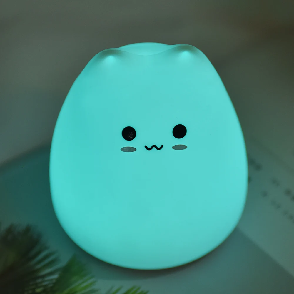 Colorful LED Night Light Animal Cute Cat Silicone Soft Breathing Cartoon Baby Nursery Lamp for Children Kid Gift Dropship