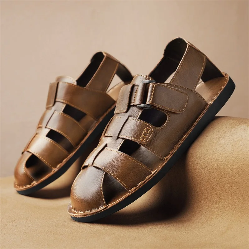 Leather Men's Sandals High-quality Summer Non-slip Beach Shoes Sneakers Men Walking Mountaineering Travel Shoes