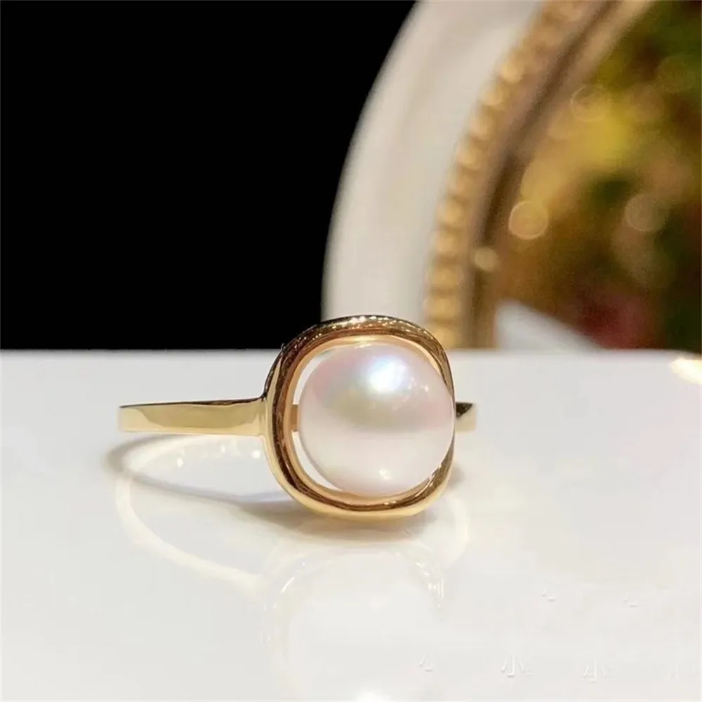 

DIY Pearl Ring Accessories S925 Pure Silver Ring Empty Set K Gold Edition Ring Silver Set Fit 8-9mm Round Flat Beads Z151