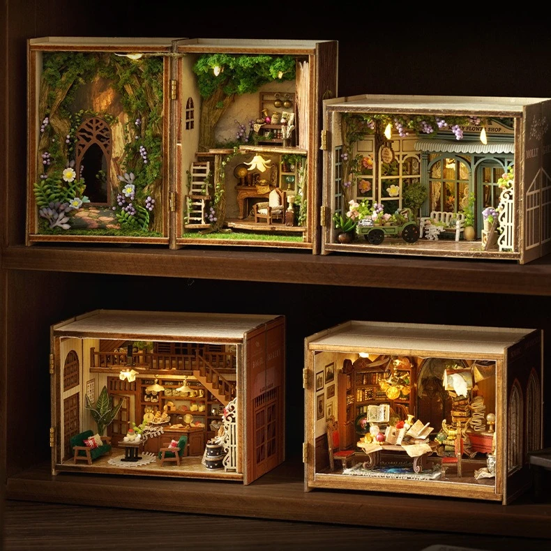 

Wooden Mini Dollhouse DIY Assembly 3D Building Model Kit Small Room Decoration 4 Houses to Choose from