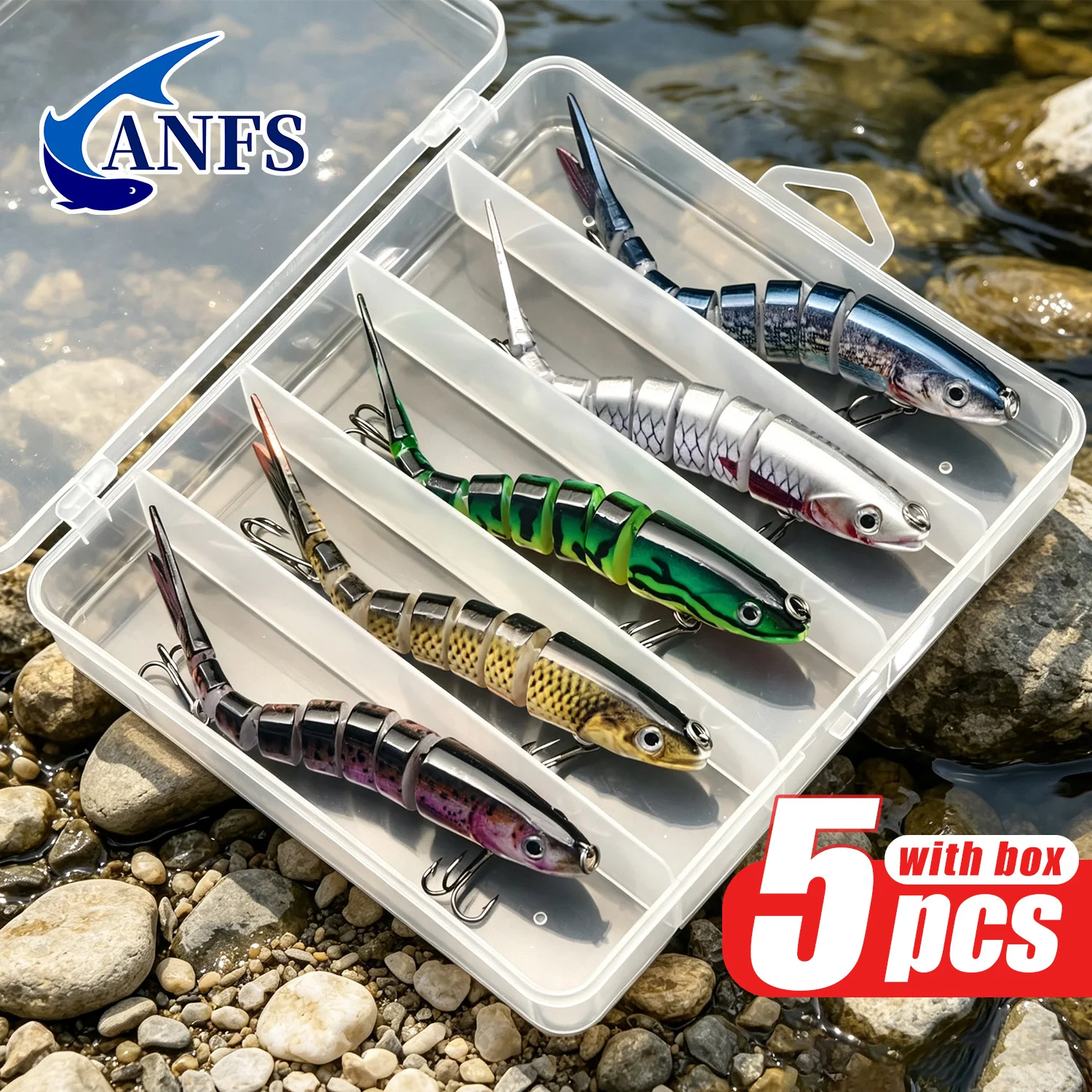 ANFS Fishing Lure kit of 5pcs Assorted Color ,Realistic Mulit-Joint Swim Bait for Freshwater Saltwater Bass