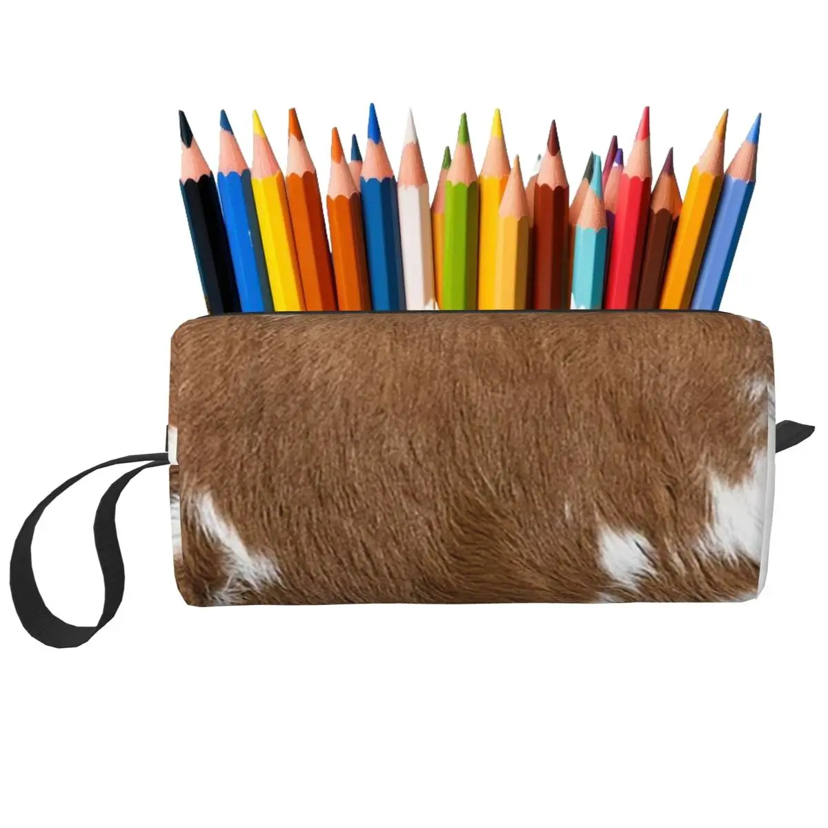 Stylish Cow Fur Cowhide Texture Cow Skin Pencil Case for Boys Girls Pen Box Pencil Bag Stationery Supplies Women Organizer Pouch