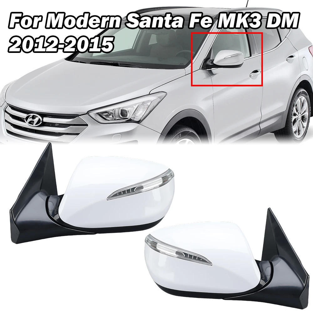 6-Wire Side Rearview Mirror Assembly For Modern Santa Fe MK3 DM 2012-2015 Heated White Side Door Rearview Mirror Car Accessories