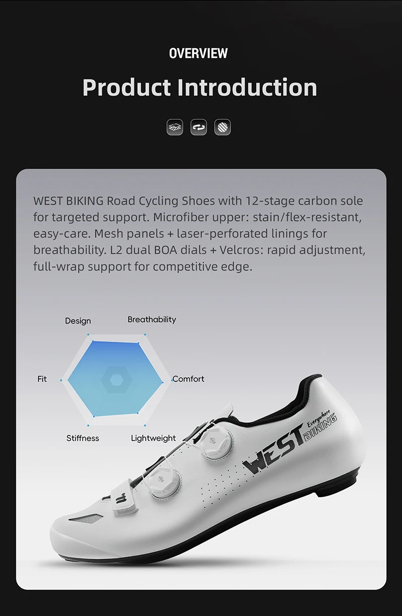 WEST BIKING Rennradschuhe für Herren, Carbonfaser-Sohle, selbstsichernde Fahrradschuhe, Dual-Drehknopf, atmungsaktive Rennsneaker, Fußbekleidung – Detail 3