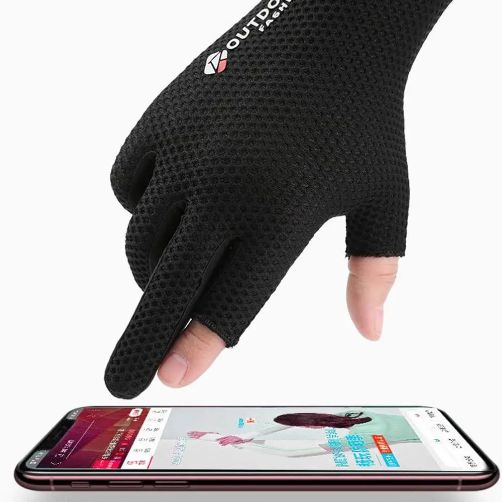 Mesh Ice Silk Gloves Comfortable Thin Non-slip Cycling Mittens Sun Protection Show Two Fingers Sports Gloves Training