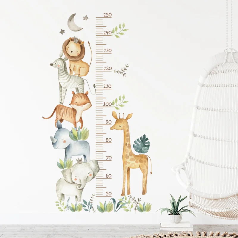 Cartoon Cute African Animal Height Scale Wall Sticker Kid Room Decoration Mural Children Bedroom Self-adhesive Home Decor Decals