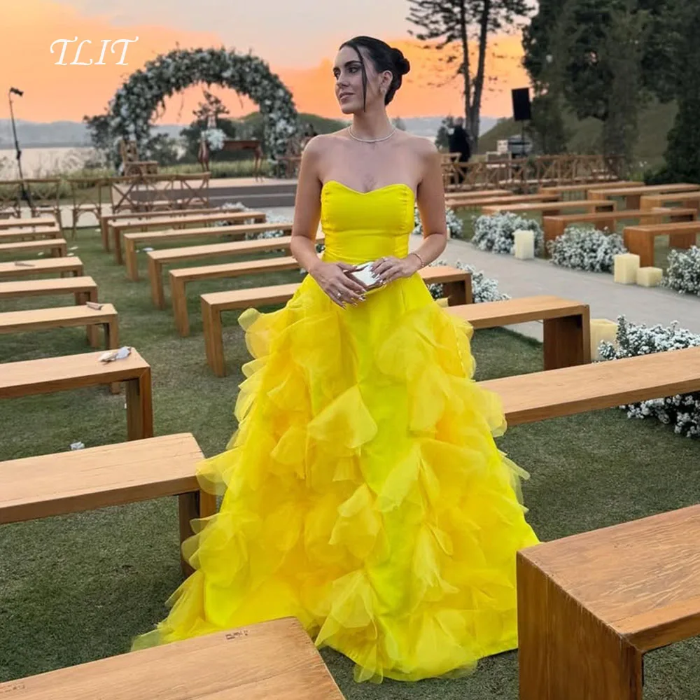TLIT elegante amarillo claro A-Line vestido de noche de satén de seda cariño vestidos de graduación flores CorDresses personalizado فسات