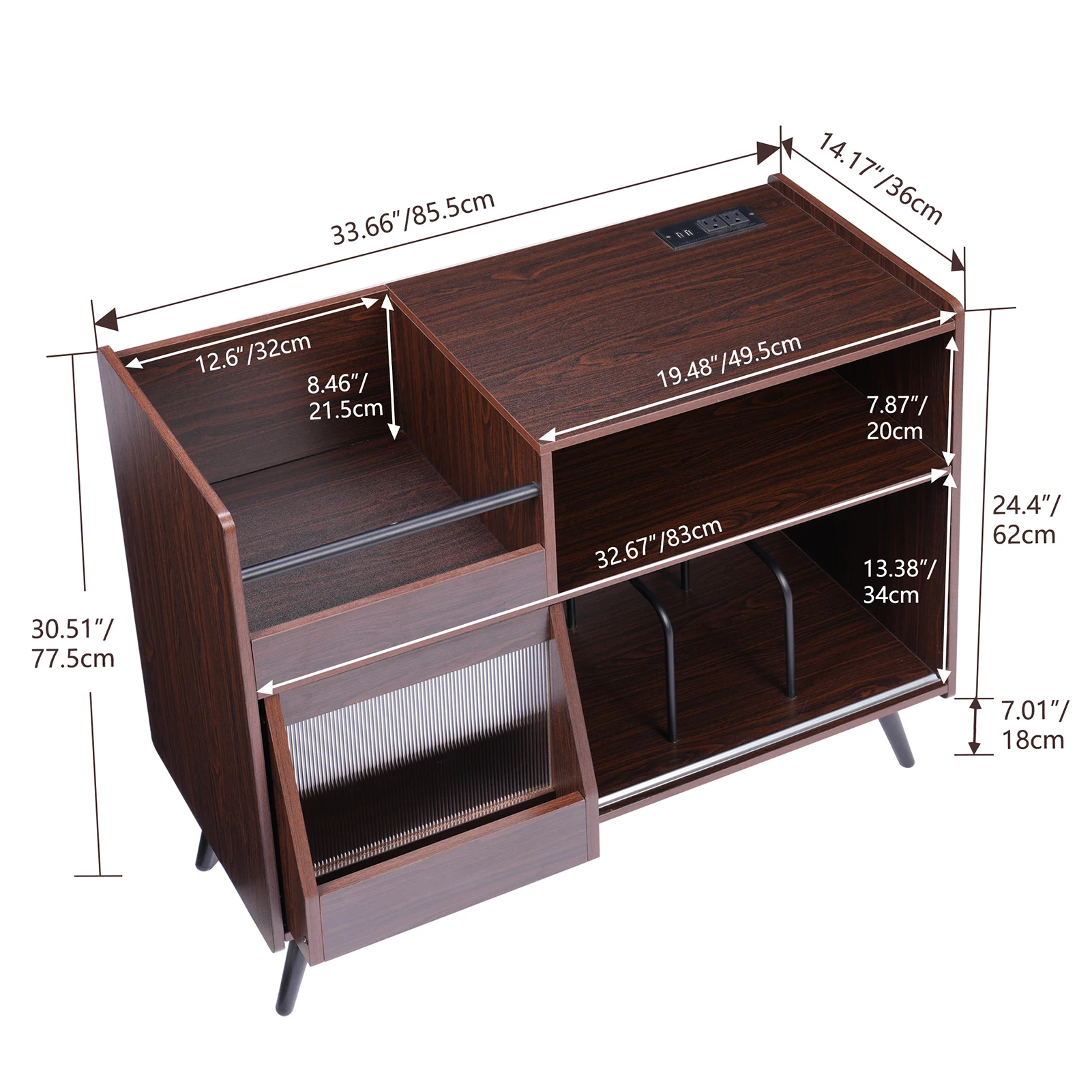 خزانة تخزين خشبية متعددة الاستخدامات مع خزانة تخزين سجل المقبس مع ضوء للمعيشة وتناول الطعام والأثاث الحديث #4