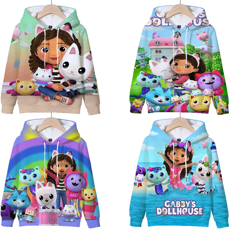 New Gabby\'s Dollhouse Hoodies Girls Sweatshirt Autumn And Winter Long Sleeve Harajuku Pullovers 3D Gabbys Cat Casual Hooded Tops