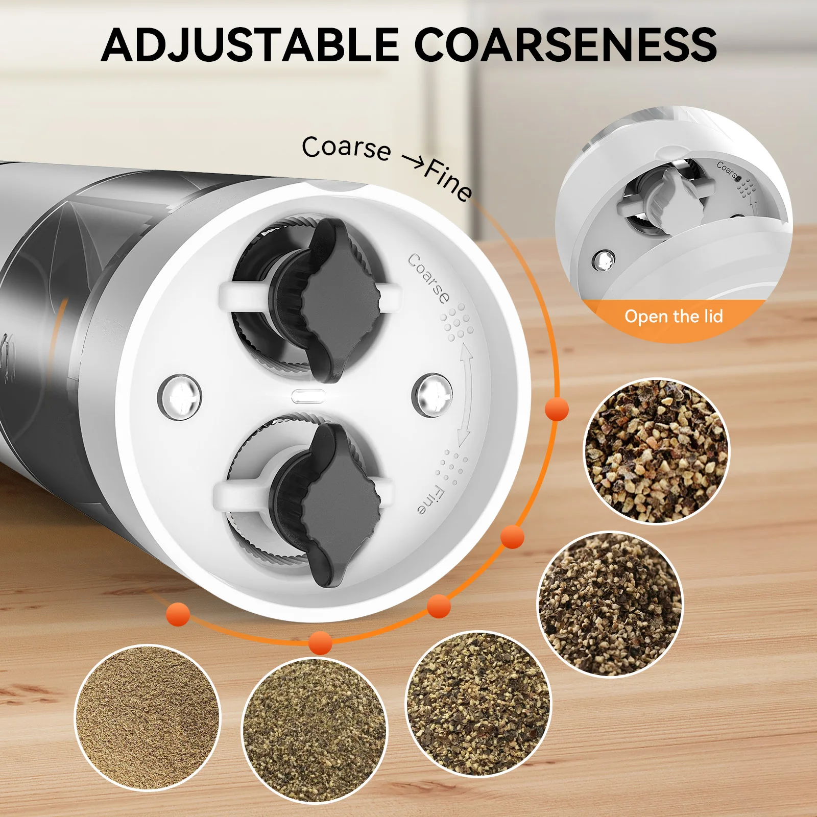 2 in 1 Electric Salt and Pepper Grinder Type C Rechargeable Adjustable Coarseness 2 100ml Capacity Instant S P Switch Kitch view 2
