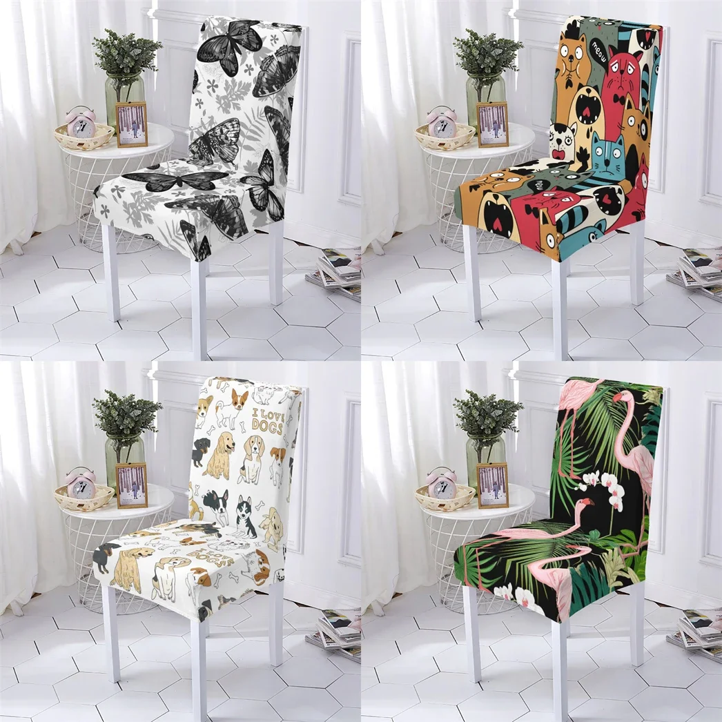 Animal Style Computer Chair Cover Extensible Chair Cover Dining Room Cartoon Animal Pattern Bar Chairs Covers Home Stuhlbezug