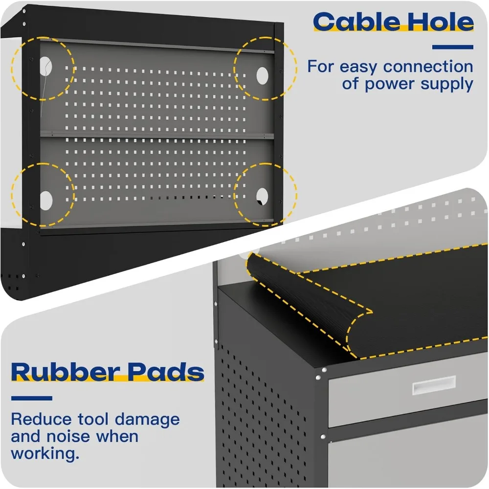 منضدة عمل شديدة التحمل بسعة 2000 رطل مع أدراج وتخزين وإضاءة ولوح بيجب لاستخدام الورشة الصناعية #5