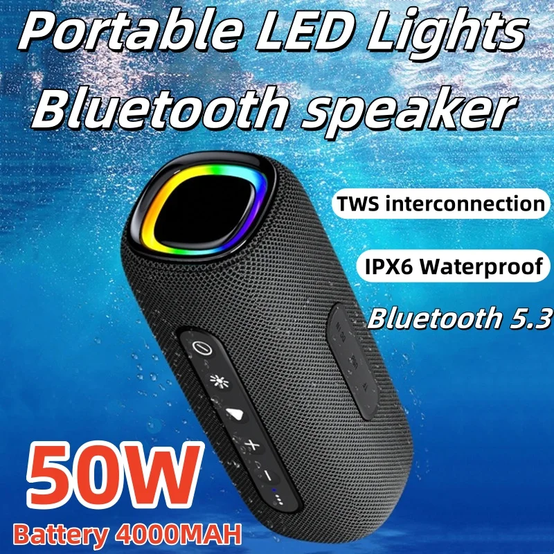 

50W 4000mAh Wireless Bluetooth 5.1 With RGB Light Outdoor Portable Waterproof Stereo Muisc Caixa De Som Speaker Soundbar Boombox