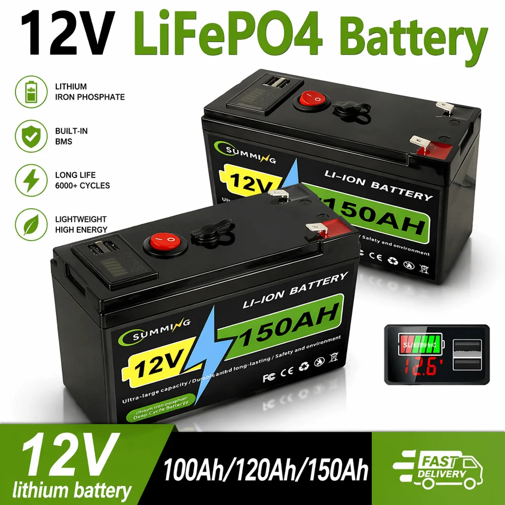 12V 100Ah 120Ah 150Ah LiFePO4 Battery Pack Grade A 12V 150AH Cell, Camping RV Golf Cart Boat Solar Battery DHL delivery