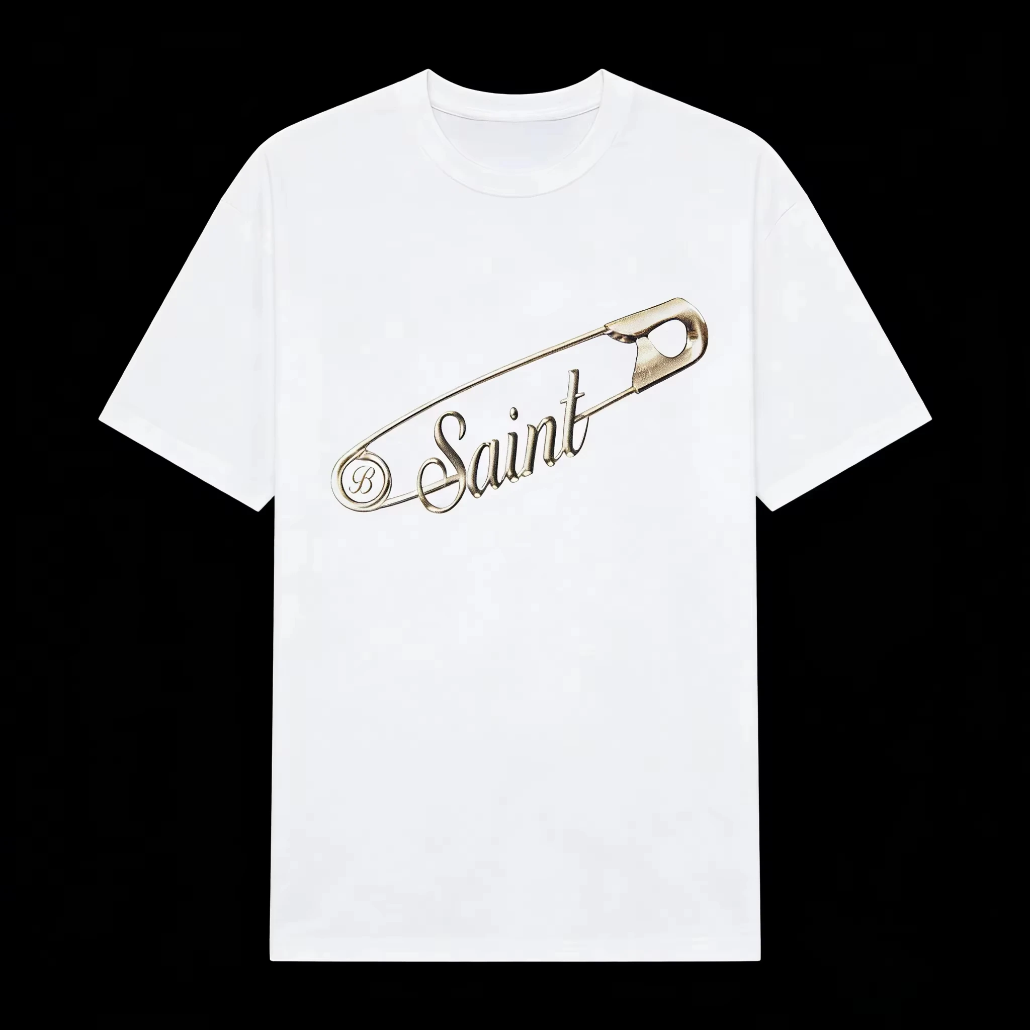 Saint Safety Pin Graphic Tee, Black Minimalist Tshirt, Edgy Streetwear Top, Punk Style Statement Vintage Oversized T Shirt