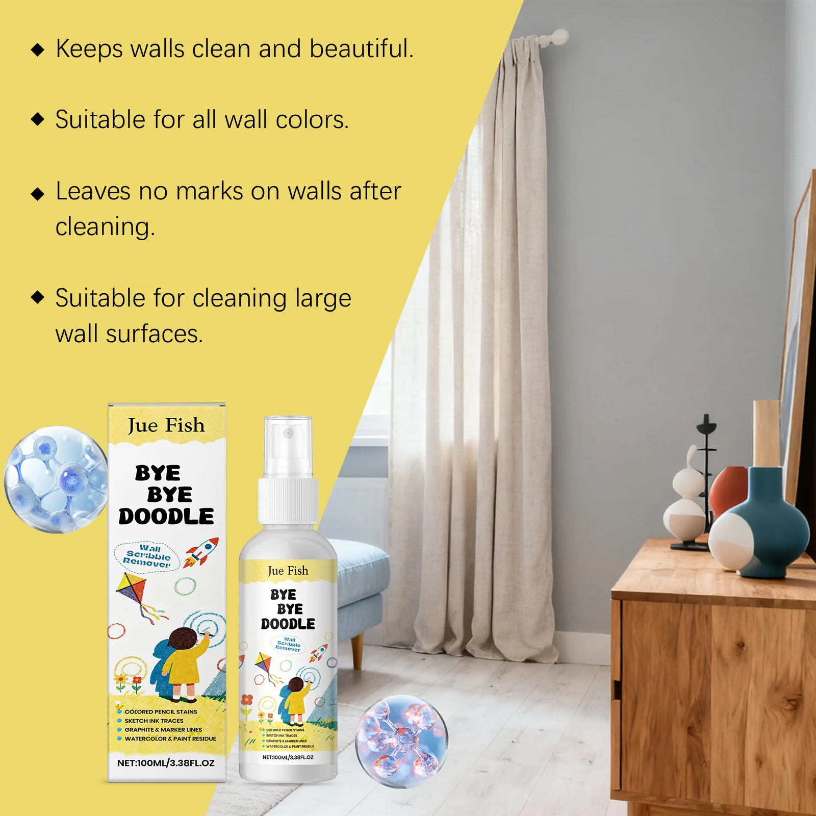 Wall Graffiti Cleaner Spray Powerful Remove Pen Crayon Marker Paint Colored Pencil Stains No Traces Household Wall Spot Cleaner