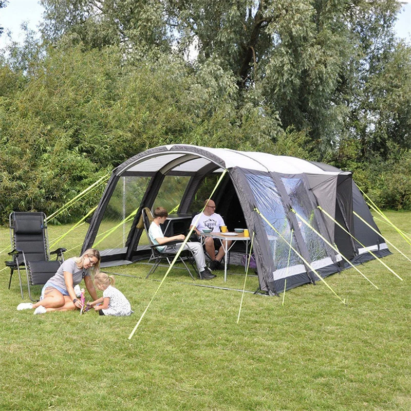 Double-Layer Camping Tent, Anti Storm, Chuva, abertura rápida tenda inflável, jantar ao ar livre, Tenda Túnel Família, 6-8 Pessoa