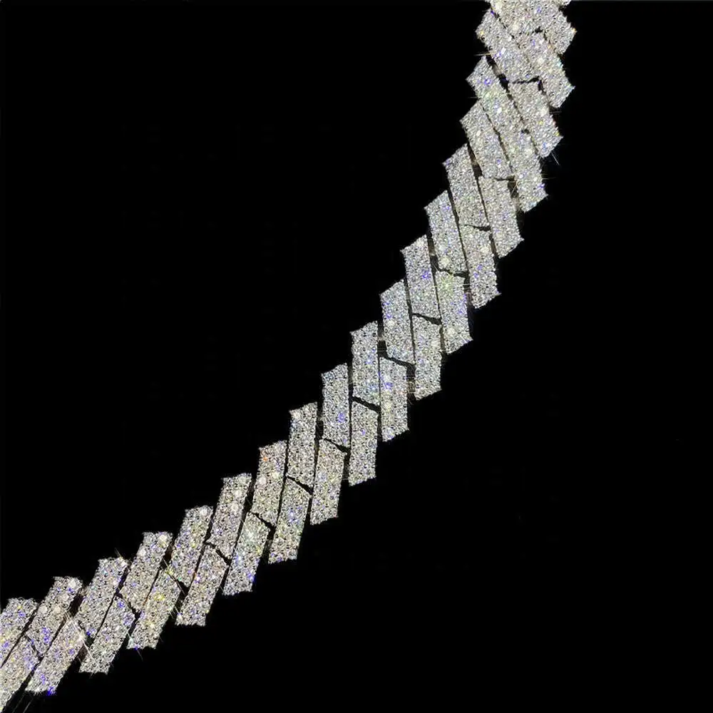 Hip Hop Custom 14mm 2 Row Iced Out Vvs1 Moissanite Diamond Miami Cuban Link Chain