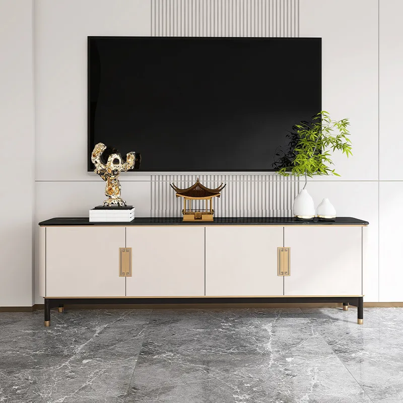 

New Chinese modern simple TV cabinet living room high-end marble countertop light luxury floor cabinet