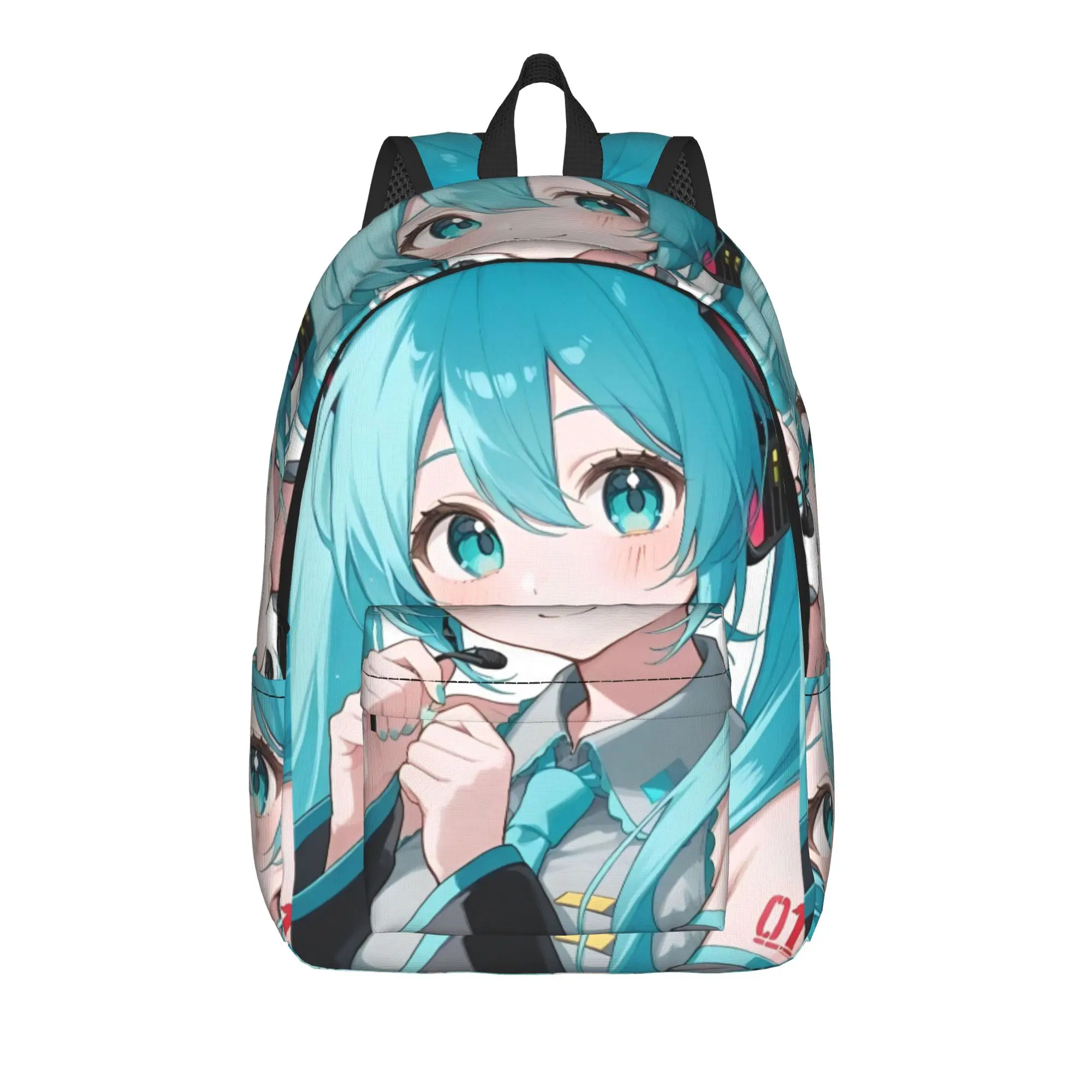 初音ミクアニメスタイルバックパック、男性女性ティーンエイジャー高校生ハイキング旅行デイパックボーカロイド大学ショルダーバッグスポーツ
