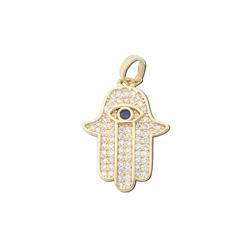 

10pcs Brass Inlaid Zircon Eye Of God Palm Shape Charms Pendants Accessories For Jewelry Making Diy Bracelet Necklace Earrings