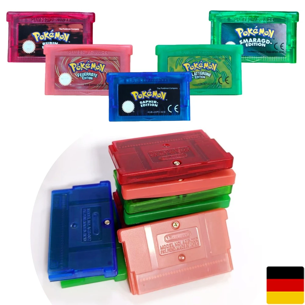 NOE ドイツ語版 GBA NDSL NDS GBM SP ポケモンシリーズ GBA 32ビット ビデオゲーム カートリッジ コンソールカード 高品質 クラシックアニメゲーム