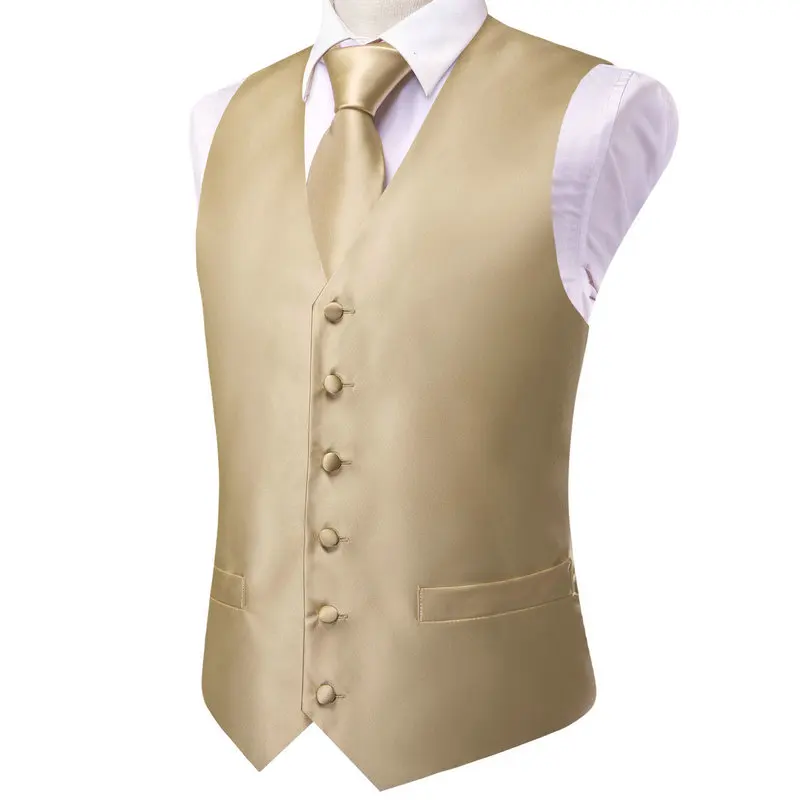 VerveRow Herren Satin-Set mit V-Ausschnitt, Weste, Krawatte und Einstecktuch, 3-teiliges formelles Business-Hochzeits-Westen-Set – Detail 9