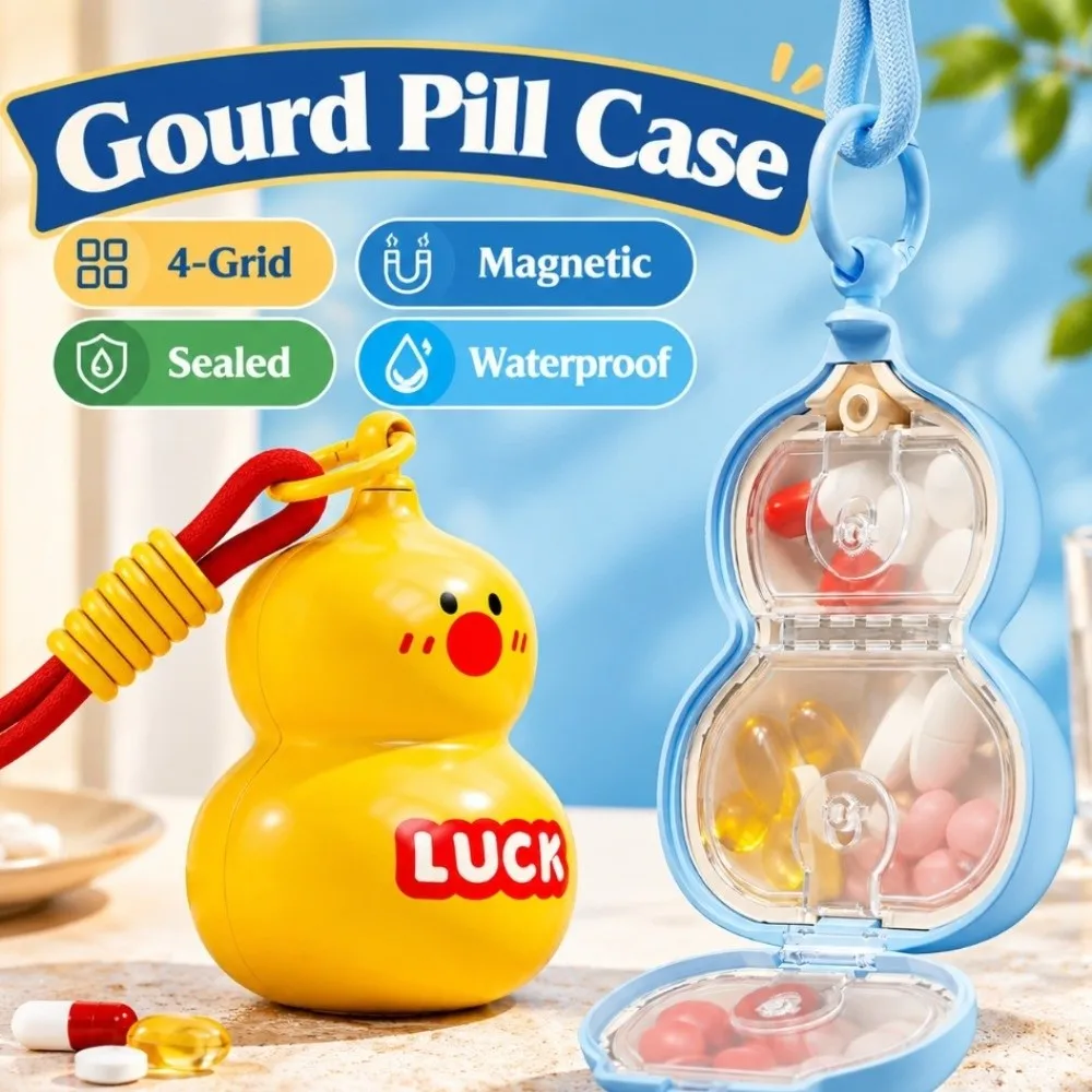 New Sealed Gourd Pill Case 4-grid Magnetic Portable Medicine Box Waterproof Shockproof Mini Pill Organizer Daily Carry