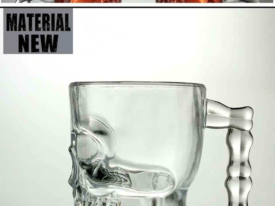 Classical Pirate Partner Beer Cup Crystal Glass Creative Skull Face Bone with Handle Drinking Wine Vodka Essential Bar KTV