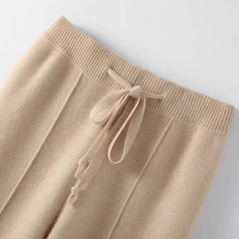 100 Wool Pants 2024 Spring and Autumn High Waist Slimming Loose Narrow Wide Leg Pants Casual Draping Mopping Pants