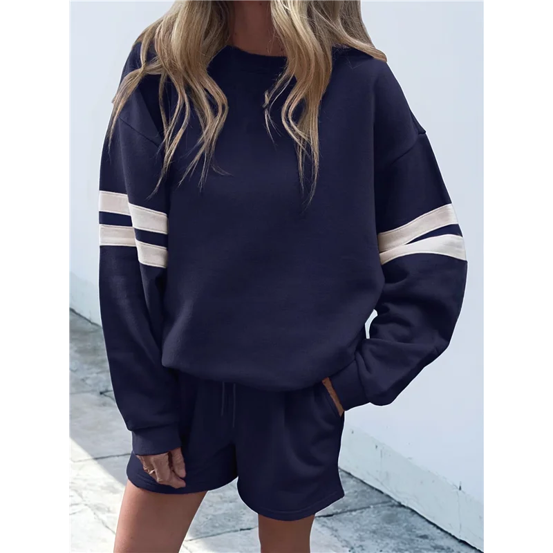 A83F-Women 2 قطعة ملابس رياضية عادية كم طويل البلوز والسراويل مجموعات السفر رياضية