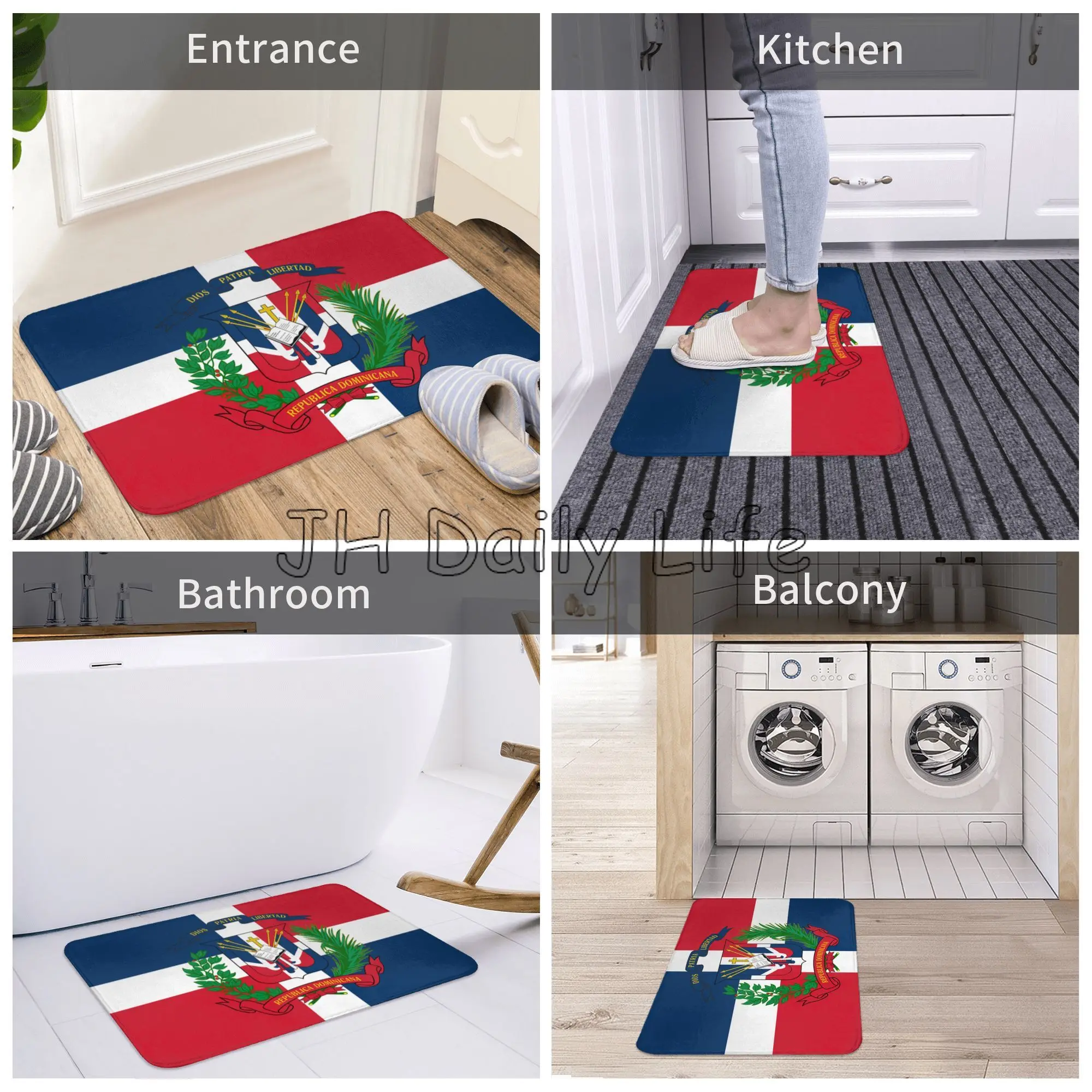 Dominican Republic Flag Welcome Mats for Front Door Mat Indoor Home Floor Mats Non Slip Carpet Flannel Rug for Bathroom Bedroom