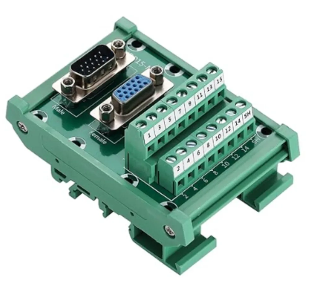 1Pcs Green HDP15-MG6 VGA Male Female Adapter Terminal Block For DIN Rail Mounting Industrial Electrical Connector Module