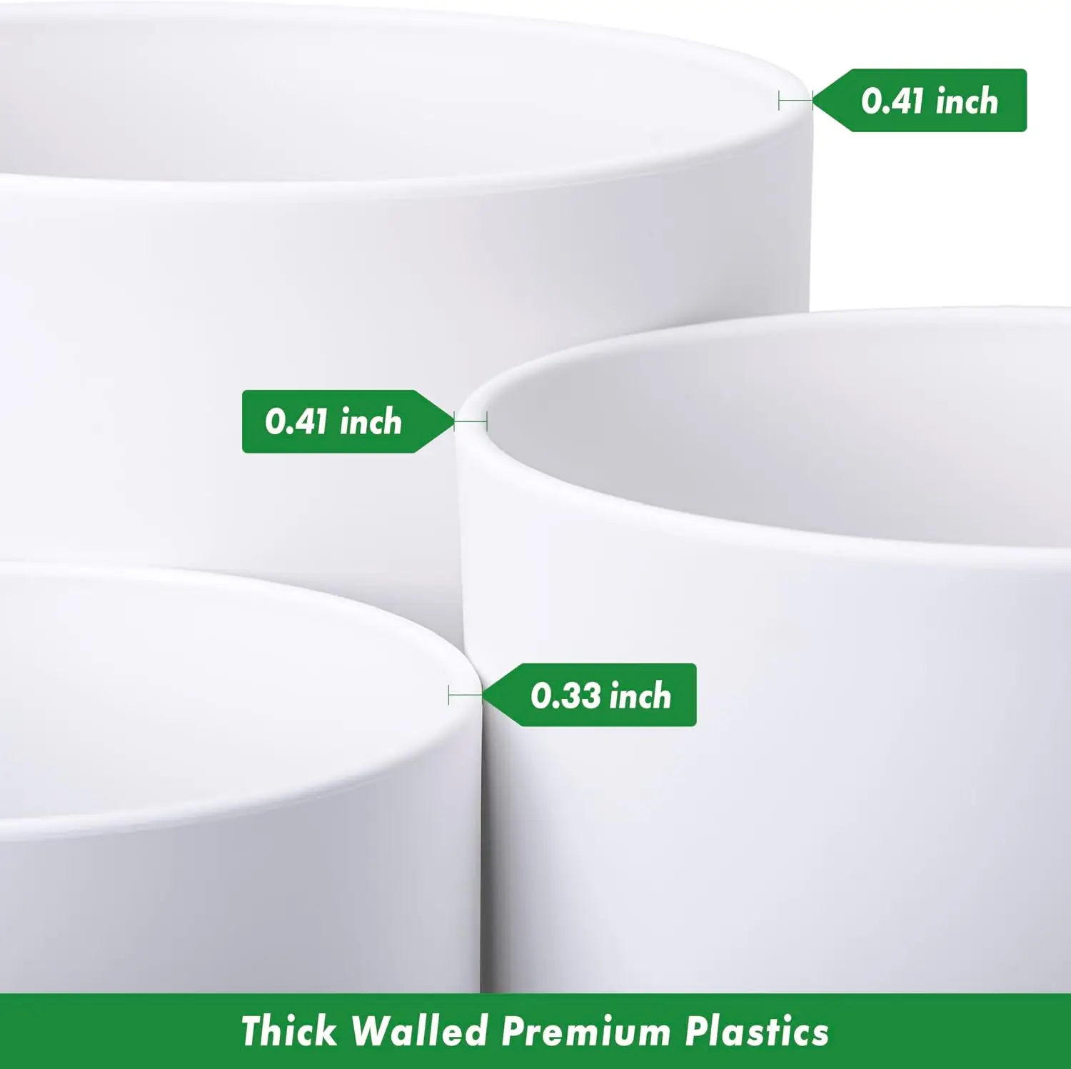 Set of 3 Plastic Planter Pots for Plants with Drainage Hole and Seamless Saucers, White