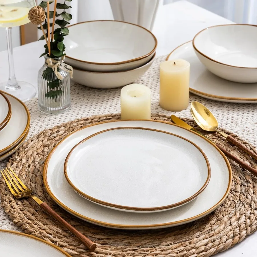 Handmade Ceramic Dinnerware Sets with Reactive Glaze for Everyday Dining and Special Occasions Highly Scratch Resistant Stonewa