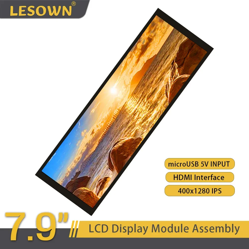 

LESOWN 7.9 inch HDMI LCD 500 High Brightness 7.9" 400x1280 IPS Screen Sub Display Module for Aida64 Raspberry Pi PC Case CPU GPU