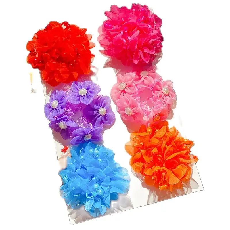 2PCS Kinder Nette Kopf Blume Haar Zubehör Prinzessin Kleines Mädchen Marmor Haar Kreis Mädchen Blume Stirnband Haar Krawatten gummi – Detail 5